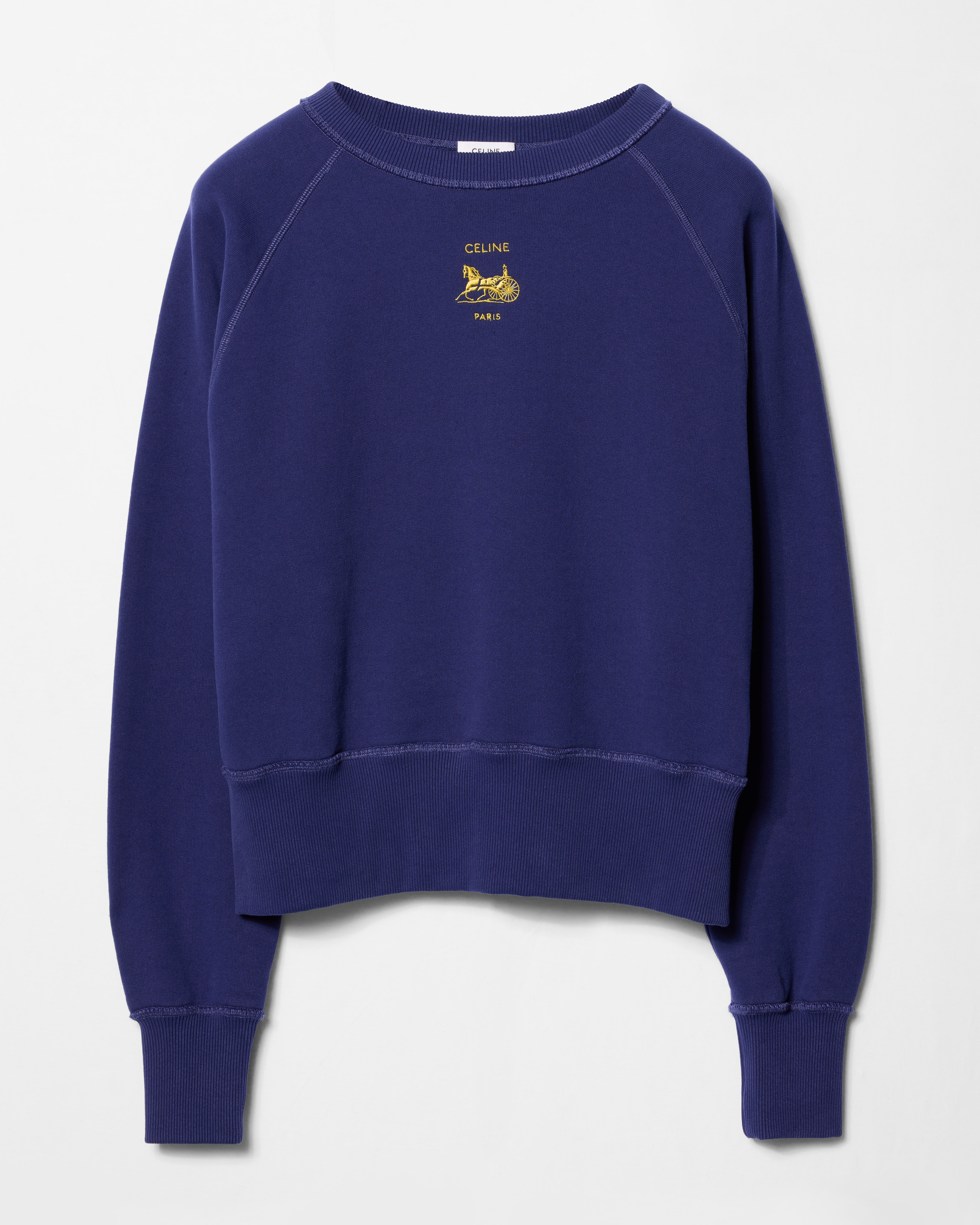 SWEATSHIRT IN COTTON FLEECE - WASHED NAVY / YELLOW | CELINE